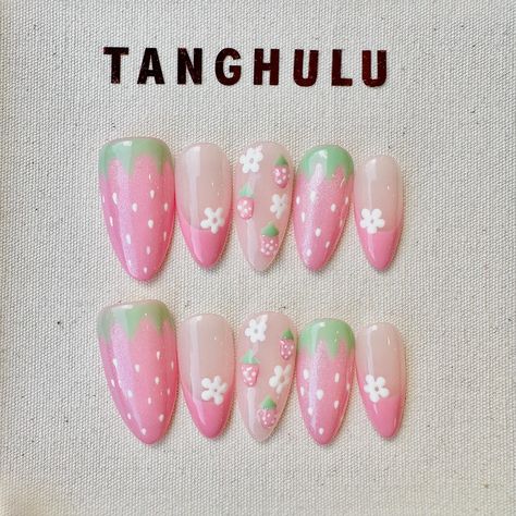 Hello Gorgeous! ️  Welcome to our Tanghulu Nails. We have so many new collections. Hope you find your style of Tanghulu Nails.  🍡  𝐌𝐚𝐭𝐞𝐫𝐢𝐚𝐥: We only work with high-quality materials to create sturdy & long-lasting luxury press on nails that you can trust on. Tanghulu nails will last for: 1- 2 days using adhesive tab (provided with the nail set) 2- 3 weeks using Tanghulu solid glue (sold seperatly). You can reuse all of the nails multiple times if you take care of them. Follow the instructions provided with the nail set. 🍡  𝐒𝐢𝐳𝐞: Please follow the instructions in the last photo for size measurement. We are happy to help you measure your nail size if you're not sure how, simply DM tanghulunails on Instagram 🍡  𝐄𝐚𝐜𝐡 𝐍𝐚𝐢𝐥 𝐬𝐞𝐭 𝐢𝐧𝐜𝐥𝐮𝐝𝐞𝐬: - One set of nails ( 10 Press On Nails Green, Nail Inspo Acrylic Designs, Kawaii Press On Nails, Crazy Pink Nails, Dainty Acrylic Nails, Nail Press On, Strawberry Matcha Nails, Lily Of The Valley Nails, Handmade Press On Nails