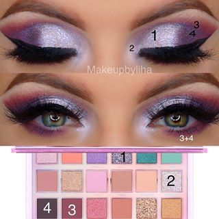 Huda Beauty Eyeshadow Palette, Eyeshadow Purple, Huda Beauty Eyeshadow, Huda Beauty Palette, Flamingo Plush, I Heart Makeup, Makeup Ojos, Makeup 2017, Grey Eyes