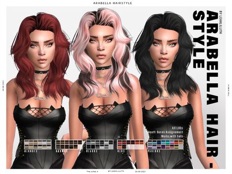 Glam Sims 4 Cc, Leahlilith Sims 4 Hair, Sims 4 Split Dye Hair, Sims 4 Hair Alpha, Sims Presets, Leah Lillith, Feminine Hair, E Girl Hair, Alpha Cc