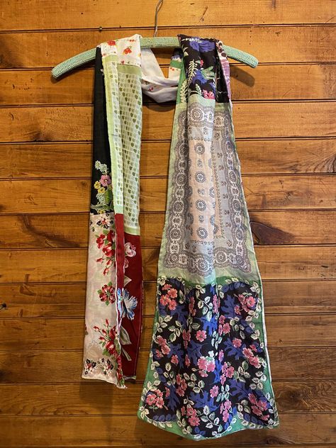 Upcycling Silk Scarves, Patchwork Scarf Tutorial, Sewing Scarves, Patchwork Scarf, Quilt Coat, Quilted Clothes, Fabric Scarf, Sew Easy, Vintage Silk Scarf