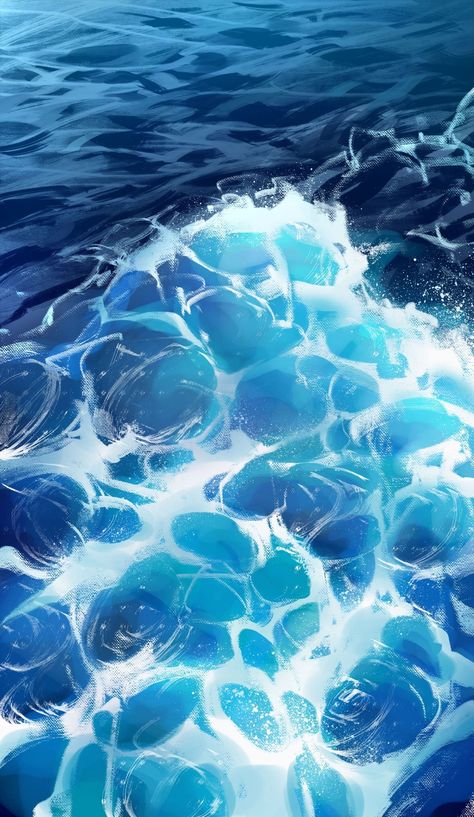 Digital Ocean Art, Ocean Digital Painting, Water Painting Reference, Water Reference Drawing, Anime Ocean Wallpaper, Ocean Concept Art, Water Drawing Reference, Fantasy Ocean Art, Digital Art Ocean