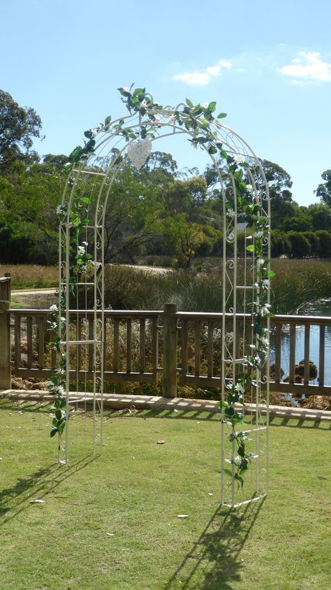 Sweet little metal arch can be decorated in a choice of Flowers and greenery. Standing Ceremony, Equinox Celebration, Wedding Entry, Metal Arbor, Diy Wedding Arch, Metal Wedding Arch, Wedding Arches, Flowers And Greenery, Wooden Arch