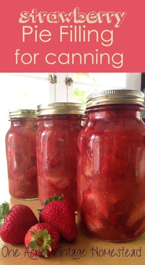 Strawberry Pie Filling - A Water Bath Food Preservation Recipe Canning Strawberry Pie Filling, Canned Strawberry Pie Filling, Strawberry Pie Filling Recipe, Strawberry Jelly Recipe, Strawberry Canning, Canning Fruit Recipes, Preserving Fruit, Water Bath Canning Recipes, Food Prepping