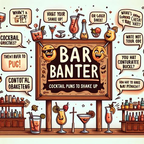 "Mix things up with a twist of humor! 🍸 Check out these punny cocktail jokes to shake up your day! #PunnyCocktails #CheersToLaughs" Cocktail Jokes, Cocktail Puns, Lemon Peels, Bartenders Guide, Bar Jokes, Frozen Drink, Shakes Drinks, Puns Jokes, Cold Hearted