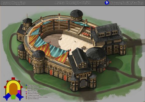 ArtStation - Combat Arena Concept, Aaron Huggins Medieval Arena Concept Art, Minecraft Jousting Arena, Battle Arena Concept Art, Arena Concept Art, Minecraft Arena, Minecraft Medieval Buildings, Medieval Buildings, Battle Arena, Romanesque Architecture