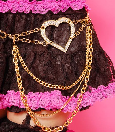 Heart Chain Belt, Gyaru Kei, Agejo Gyaru, Mcbling Fashion, Fairy Drawings, 일본 패션, Neon Outfits, Gyaru Fashion, Heart Chain