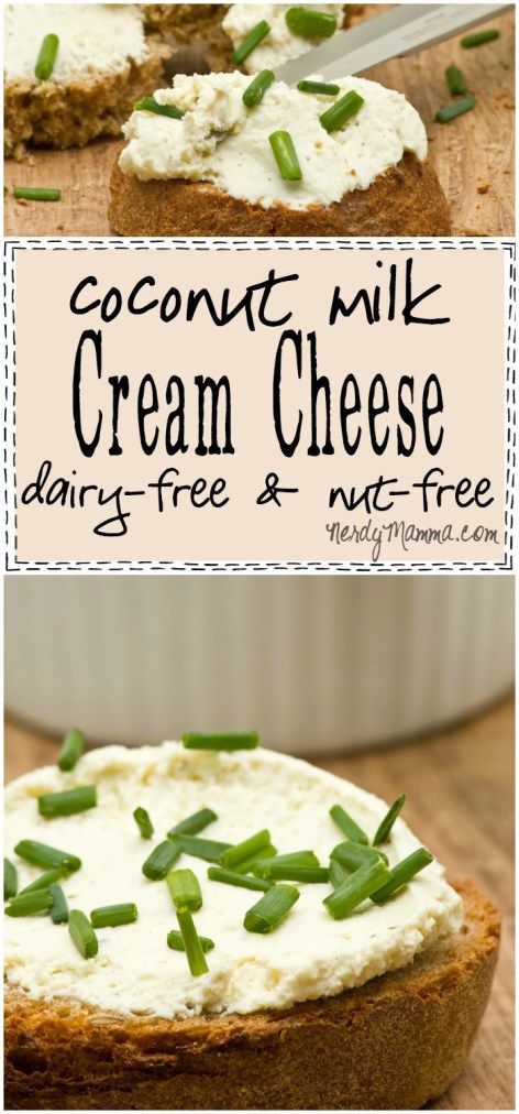 This recipe for dairy-free and nut-free coconut milk cream cheese is so insanely yummy. And stupid-easy. I can;t believe I didn't think of it before. Cheese Vegan, Vegan Cheese Recipes, Nut Free Recipes, Dairy Free Cheese, Milk Cream, Coconut Recipes, Vegetarian Meals, Vegan Cooking, Vegan Foods