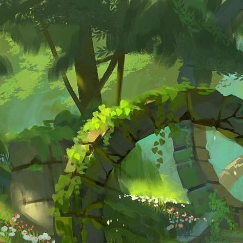 Jeremy Fenske on Instagram: "Early Palia visual development sketch exploring overgrown ancient ruins, inspired by stacked stone arches from Japan. Always trying to find ways to blend eastern and western cultures in the visual aesthetic. #palia #paliagame #conceptart #landscapepainting #painting #mmo #visdev #illustration #gameart #gamedesign #digitalart #digitalpainting #communitysim #cozy #cozygame #cozyhouse #cozyhome #fantasyart #fantasyillustration" Overgrown Ruins Art, Overgrown Ruins Fantasy Art, Overgrown Ruins, Ancient Ruins Concept Art, Castle Illustration, Stone Arch, Background Drawing, Watercolor Drawing, Ancient Ruins