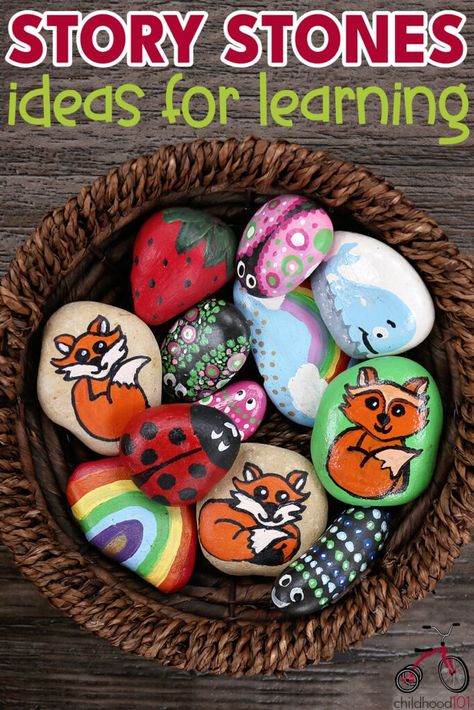 Learn all about story stones – how to make them, why they are such a great learning tool and 21 fun story stones ideas for storytelling and more! Story Stones Ideas, Story Rocks, Ideas For Learning, Story Telling Activities, Liquid Paper, Story Stone, Story Stones, Bird Crafts, School Garden