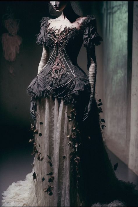 Ethereal gothic gown dress Goth Fantasy Dress, Gothic Fairy Fashion, Goth Goddess Dress, Gothic Floral Dress, Goth Couture, Gothic Vintage Dress, 19th Century Gothic, Goth Couture Dark Fashion, Victorian Gothic Gown