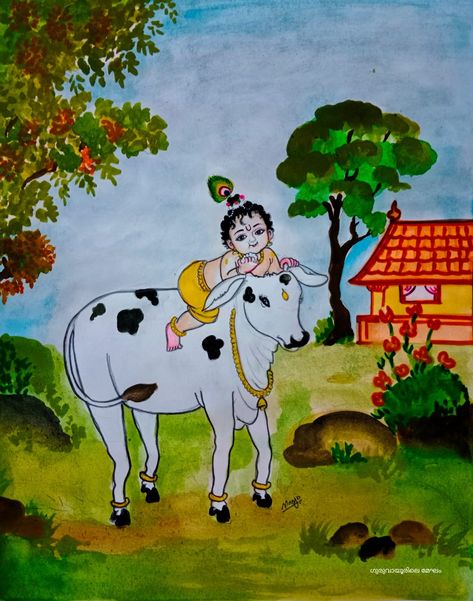 Maatu Pongal, Diwali Painting, God Drawing, Krishna Drawing, Nature Art Drawings, Easy Love Drawings, Pichwai Paintings, Little Krishna, Baby Krishna