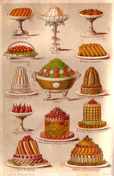 Desserts, Isabella Beaton (Victorian, not Georgian, but some of the dishes are traditional) Victorian Dishes, Victorian Food, Regency Food, Victorian Recipes, Special Dishes, Recipes Book, Dessert Aux Fruits, Seasonal Produce, Household Management