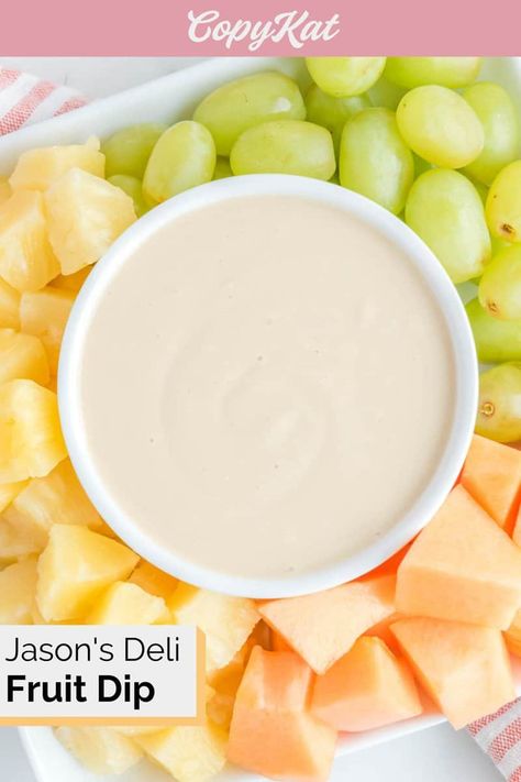 Jason’s Deli Fruit Dip is great to serve with fresh fruit as an appetizer, snack, or dessert. This creamy fruit dipping sauce made with brown sugar and orange extract is sure to be a party favorite! Super easy with only 3 ingredients. Save this Jason’s Deli Fruit Dip copycat recipe to make a sweet and tangy fruit dip for your family and friends. Creamy Fruit Dip, Jason’s Deli Fruit Dip, Jasons Deli Fruit Dip, Fruit Dipping Sauce, Jasons Deli, Recipes Sauces, Fruit Dips, Beef And Potato Stew, Fruit Kebabs