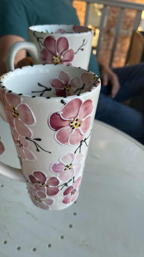 Cherry blossom hand painted ceramics | Ceramic pottery, Ceramics pottery mugs, Ceramics ideas pottery Cherry Blossom Mug, Pretty Mug, Ceramics Pottery Mugs, Hand Painted Wine Bottles, Tall Mug, Diy Pottery Painting, Pink Mug, Pink Cherry Blossom, Hand Painted Mugs