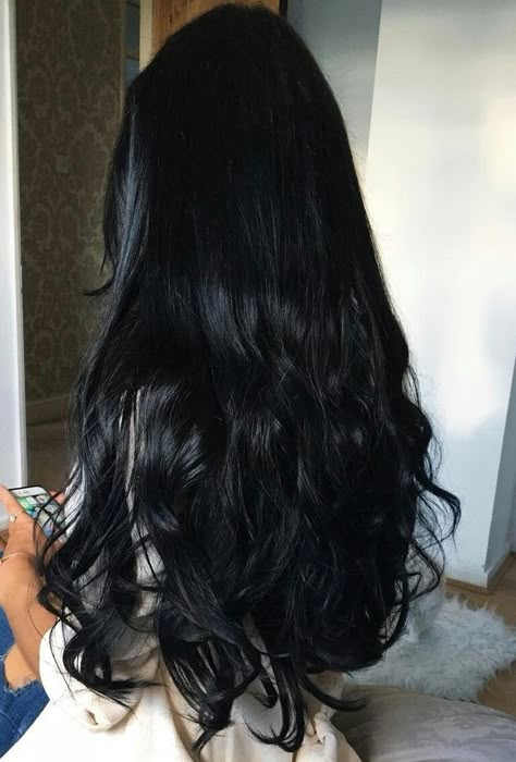 💗 I love long black hair #long hair, #hair goals, #hairstyles Wavy Black Hair, I Tip Hair Extensions, Jet Black Hair, Long Dark Hair, Remy Human Hair Extensions, Long Black Hair, Haircuts For Long Hair, Dye My Hair, Beautiful Long Hair