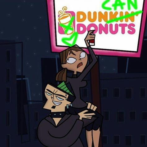 Lmao 😂 Dunkin X Courtney, Dunkin And Courtney Total Drama, Courtney And Duncan, Duncan Donuts, Duncan And Courtney, Minecraft Addons, Drama Island, Cartoon Tattoos, Total Drama Island