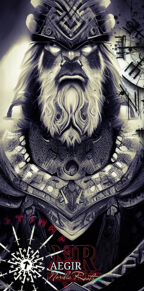 Aegir Norse Mythology, Hail Odin, Norse Mythology Tattoo, Viking Horn, Norse Goddess, Mythology Tattoos, Viking Warrior, Norse Mythology, Skull Art