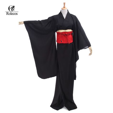 Japanese Kimono Women, Black Yukata, Weird Person, Yukata Women, Japanese Kimono Dress, Oc Fashion, Kimono Belt, Kimono Women, Japanese Yukata