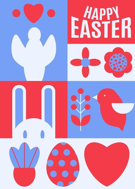 Happy Easter. Patterns. Modern geometric abstract style. Easter eggs, rabbit., flowers, bird, angel. Easter Graphic Design, Easter Patterns, Graphic Design Ideas, Vector Drawing, Geometric Abstract, Abstract Styles, Happy Easter, Easter Eggs, Vector Free