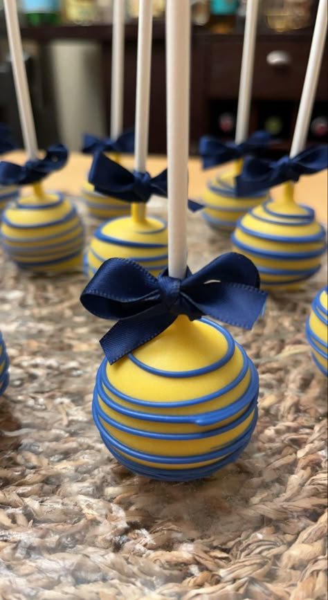 Blue And Yellow Party Ideas, Blue And Yellow Sweet 16, Blue And Yellow Candy Table, Blue And Yellow Cake Pops, Blue And Yellow Dessert Table, Yellow And Blue Birthday Decor, Graduation Cake Blue And Gold, Blue And Yellow Desserts, Yellow And Blue Cupcakes