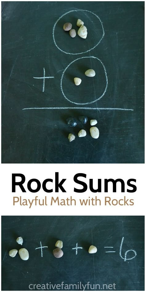 Illustrate math problems with rocks - a simple way to help kids who are learning addition. Outdoor Maths, Math Manipulative, Waldorf Math, Outdoor Learning Activities, Math Activities For Kids, Nature School, Math Manipulatives, Outdoor Education, Outdoor Classroom