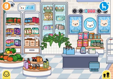 Toca Boca Room Ideas Local Shop, Slomo Supermarket Ideas Toca Boca, Toca Boca Grocery Store, Toca Boca Supermarket Ideas, Toca Boca Store Ideas, Mario House, Mario Costume Diy, Toca Boca Hair Salon, Bad Room Ideas