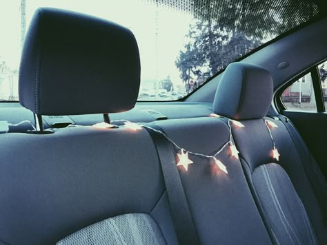 Light Blue Car Interior Decor, Space Car Decor, Fairy Lights In Car, Car Fairy Lights, Star Car Decor, Star Car Accessories, Y2k Car Decor, Decorated Car, Blue Car Accessories