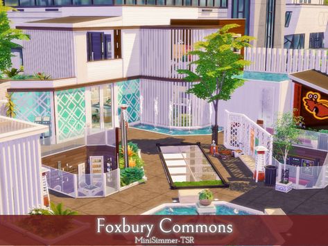 Mini Simmer's Foxbury Commons for sims 4 | no cc lot download Foxbury Commons Sims 4, Sims 4 Foxbury Commons, Foxbury Commons, Sims 4 No Cc, Sims 4 House Building, Sims Building, Jungle Adventure, Gym Room, Los Sims