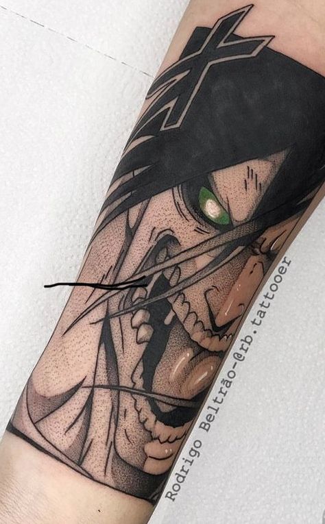 Attack On Titan Tattoo Eren, Eren Attack Titan, Eren Jaeger Tattoo, Anime Panel Tattoo, Attack On Titan Tattoo, Artsy Tattoos, Tattoo Anime, Nerd Tattoo, Ear Tattoo Ideas