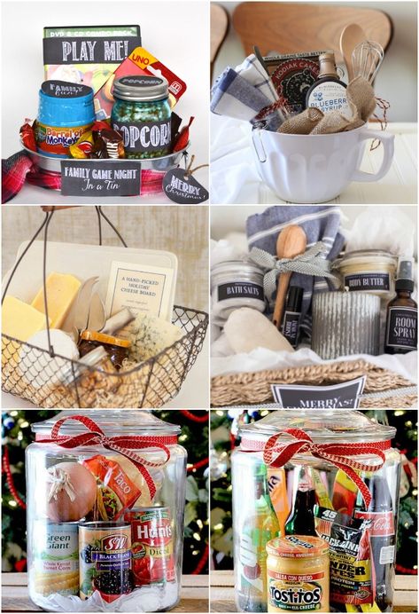 Six fun gift basket ideas for Christmas, for women, for men, and more including taco soup in a jar, cheeseboard basket and DIY spa basket. #anoregoncottage #giftbaskets #gifts Taco Soup In A Jar, Diy Spa Basket, Fun Gift Basket Ideas, Basket Ideas For Christmas, Gift Basket Ideas For Christmas, Diy Gift Basket Ideas, Diy Gift Basket, Soup Gifts, Family Gift Baskets