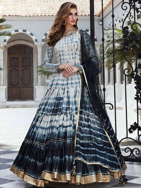 Black And White Gown, Gown Party Wear, Party Wear Gown, Printed Gowns, Anarkali Gown, Tie Dye Cotton, Silk Gown, White Gowns, Gowns Online