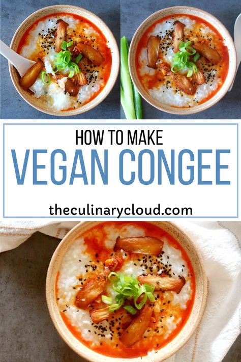 Vegetarian Sick Food, Vegan Porridge Recipes, Vegan Congee Recipe, Vegan Congee, Tofu Congee, Rice Porridge Recipe, Congee Recipe Chinese, Instapot Congee Recipe, Instant Pot Congee