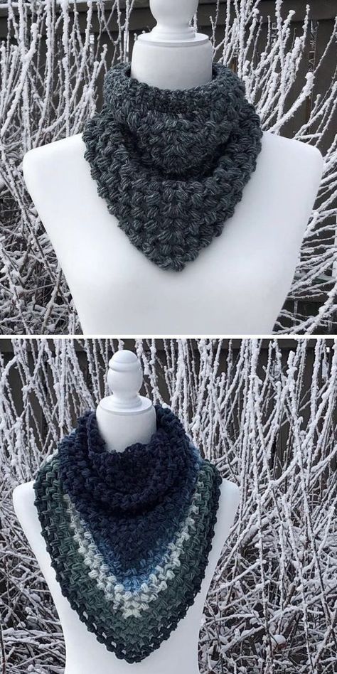 Beautiful and Feminine Crochet Cowls - Pattern Center Triangle Cowl Crochet Pattern Free, Granny Square Cowl, Crochet Chunky Cowl, Crochet Granny Square Beginner, Feminine Crochet, Crochet Cluster Stitch, Soft Shawl, Puff Stitch Crochet, Crochet Cowl Free Pattern