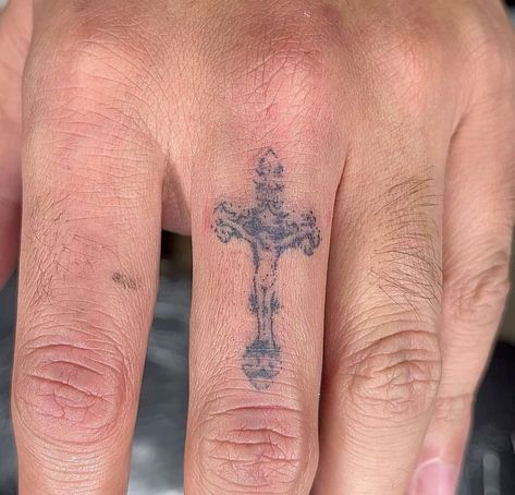 Hand Tats, Handpoke Tattoo, Dainty Tattoos, Dream Tattoos, Black Ink Tattoos, Cross Tattoo, Hand Tattoo, Dope Tattoos, Simplistic Tattoos