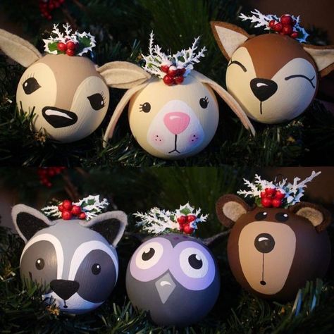 Forest Animal Christmas Ornaments, Diy Animal Ornaments, Diy Woodland Christmas Ornaments, Animal Ornaments Diy, Animal Christmas Ornaments, Woodland Christmas Ornaments, Christmas Ball Ornaments Diy, Diy Snowman Ornaments, Christmas Fair Ideas