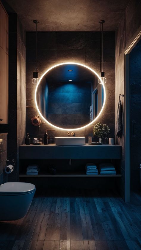 Discover the beauty of a sophisticated dark-themed bathroom that exudes elegance and charm. Dive into a world of rich textures, deep hues, and stunning fixtures that create a serene yet dramatic atmosphere. From sleek black tiles to luxurious gold accents, find inspiration to elevate your space into a relaxing retreat. Perfect for those who love a touch of opulence in their home! 💫✨ Dark Theme Bathroom, Luxurious Bathrooms Dark, Moody Ocean Bathroom, Dark Ocean Themed Bathroom, Deep Sea Bathroom, Fancy Bathroom Luxury Dark, Black Tiles, Rich Textures, Home Decor Inspiration