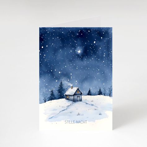 WEIHNACHTSKARTE A6  „ Stille Nacht“ Nordstern Polarstern Aquarell Christmas Card Aquarell, Christmas Aquarell, Watercolor Art Christmas, Christmas Cards Watercolor, Star Watercolor, Watercolour Winter, Watercolor Christmas Cards Diy, Pop Up Christmas Cards, Polar Star