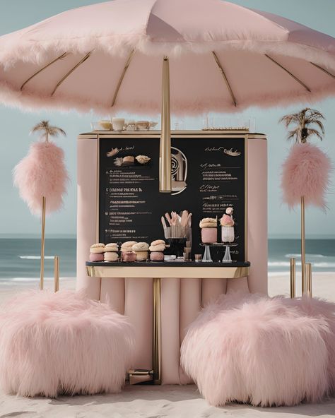 This beach scene embodies the unique style I can create for your brand. I craft captivating brand identities, websites, and graphics inspired by the luxurious allure of beachside living, where vintage glamour meets modern sophistication. Let's create a digital oasis that exudes luxury and enchants your audience. #branding #webdesign #graphicdesign #luxurybranding #coastalchic #vintageglamour Perfume Party Ideas, Unique Store Design, Pumpkin Perfume, Brand Trip, Master Balcony, Makeup Stand, Event Booth, Brand Event, Dream Wedding Decorations