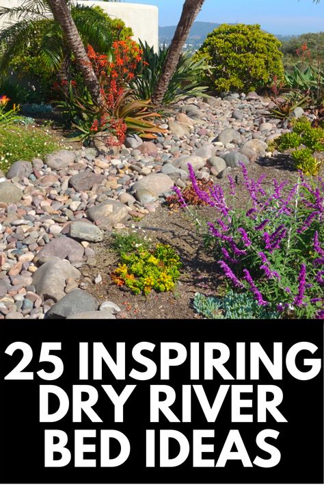 Dry Riverbed Landscaping Front Yard, Dry Bed Landscaping Ideas, Dry River Bed Landscape Yard Ideas, Dry Stream Bed Landscaping, Dry Creek Bed Landscape, River Bed Landscaping Ideas, Dry River Bed Landscaping, River Bed Landscaping, Stream Landscaping