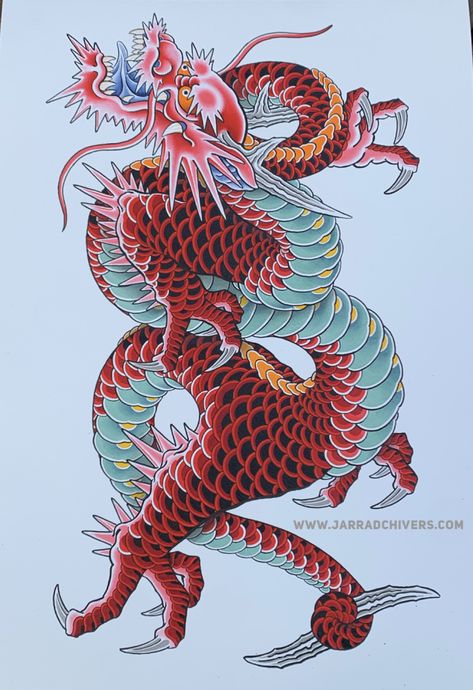 #dragon #dragontattoo #tattoo #japanese #japanesetattoo #jarradchivers #reddragon #tattoodesign #irezumi Red Japanese Dragon Tattoo, Traditional Japanese Dragon Tattoo, Dragon Irezumi, Dragon Japanese Tattoo, Japanese Dragon Design, Japanese Dragon Art, Red Japanese Dragon, Japanese Dragon Tattoo Designs, Traditional Tattoo Dragon