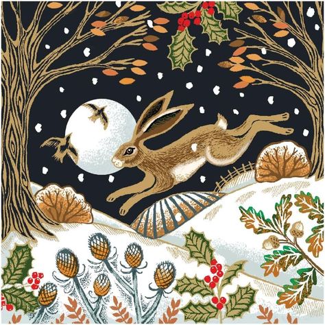 Museums & Galleries Charity Christmas Cards Pack of 8 - Leaping Hare in Snowy Woodland - Eco-Friendly & Recyclable Christmas Hare Illustration, Woodland Christmas Illustration, Magical Christmas Illustration, Winter Woodland Creatures, Christmas Rabbit Illustration, 2024 Christmas Cards, Yule Illustration, Happy New Year Vintage, Moon Hare