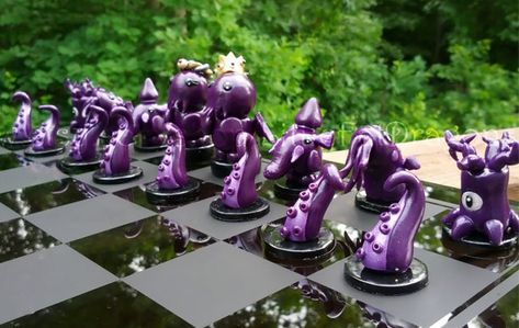 Little Fat Cthulhu Custom Chess Set Custom Chess Set, Clay Chess, Chess Boards, Chess Set Unique, Chess Master, Play Chess, Check Mate, Chess Sets, Outdoors Tattoo