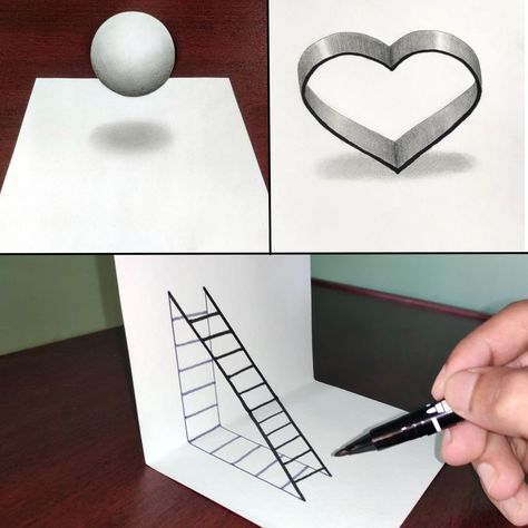 3d Drawings Easy, 3d Illusion Drawing, 3d Illusion Art, Trick Art, Illusions Art, Optical Illusion Drawing, Leaf Projects, Illusion Drawings, Draw Easy