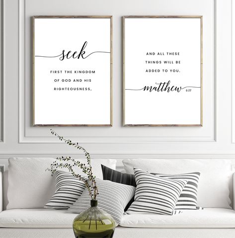 Matthew 5:33 Seek First Bible Verse Wall Art, Printable Wall Art, Set of 2 Bible Verse Digital Print, Church Wall Decor, 20x30, 18x24, 16x20 Church Wall Decor, Luke 6 38, Gospel Bible, Luke 6, Christian Wall Decor, John 4, Verse Wall Art, 1 Thessalonians, Scripture Wall Art