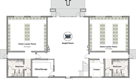 MCGAHEY DESIGN | CONTRIBUTED NEW DIGS: Designed by John McGahey, the blueprint for the new Washington High School field house features a weight room, home and visiting locker rooms, two restrooms, storage space and a room for the athletic trainer. The school hopes to break ground of the new facility by September. Football Changing Room, Locker Room Floor Plan, Locker Room Layout, High School Locker Room, Locker Room Design, Locker Room Bathroom, Football Locker Room, Athletic Locker, Soccer Locker