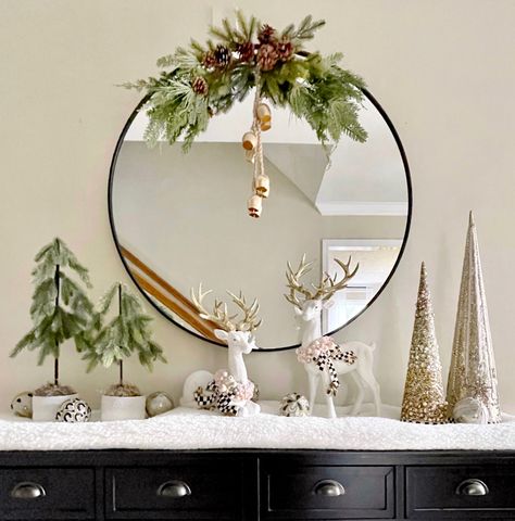 Shop Golden Hour Beaded Tree - Large and other curated products on LTK, the easiest way to shop everything from your favorite creators. Christmas Entryway Table Decor With Mirror, Christmas Decoration Console Table, Simple Entryway Christmas Decor, Christmas Decor Ideas Buffet Table, Christmas Decor On Console Table, Christmas Decor On Entry Table, Christmas Decorations Console Table, Christmas Decor On Round Table, Xmas Console Table Decor