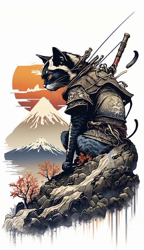 Samurai Animals, Japanese Cat Art, Cat Warrior, Bushido Code, Ancient Samurai, Female Samurai, Samurai Wallpaper, Samurai Tattoo, Japanese Cat