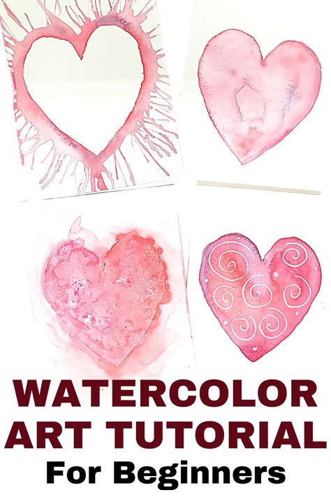 Watercolor art tutorial to make heart shape cards for Valentine's Day. Detailed video how to make DIY handmade cards with watercolor tchniques everyone can do Watercolor Valentines Crafts For Kids, Valentine’s Day Watercolor Easy, Diy Valentine Watercolor Cards, Watercolor Art For Beginners Valentines, Valentine’s Day Cards Diy Watercolor, Valentine Watercolor Painting Heart Art, Watercolor Valentines Cards Diy, Diy Watercolor Cards Simple, Watercolor Valentine Cards For Kids