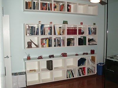 Horizontal Floating Billy - IKEA Hackers Billy Bookcase Horizontal, Bookshelves Ikea, Small House Hacks, Corner Floating Shelf, Lack Shelves, Ikea Hack Living Room, Shelves Ikea, Billy Ikea, Murphy Bed Ikea