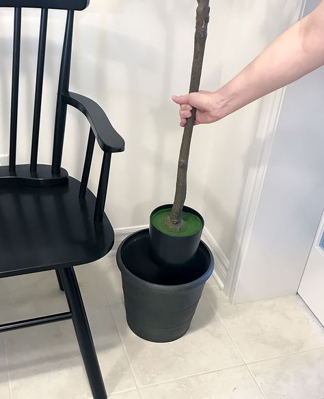 Elevating the Look of a Faux Tree or Plant - A Pretty Fix Ikea Artificial Plants Ideas, Artificial Plant Pot Filler Ideas, Faux Plant Pot Filler, Large Fake Plants, Tree Planters, Indoor Tree, Fake Trees, Live Tree, Floor Plants